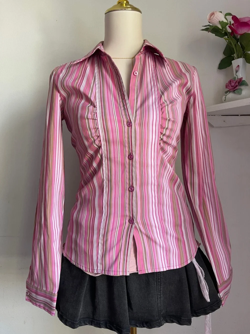 Women’s Pink Striped Button-Up Shirt - Picture 3 of 6